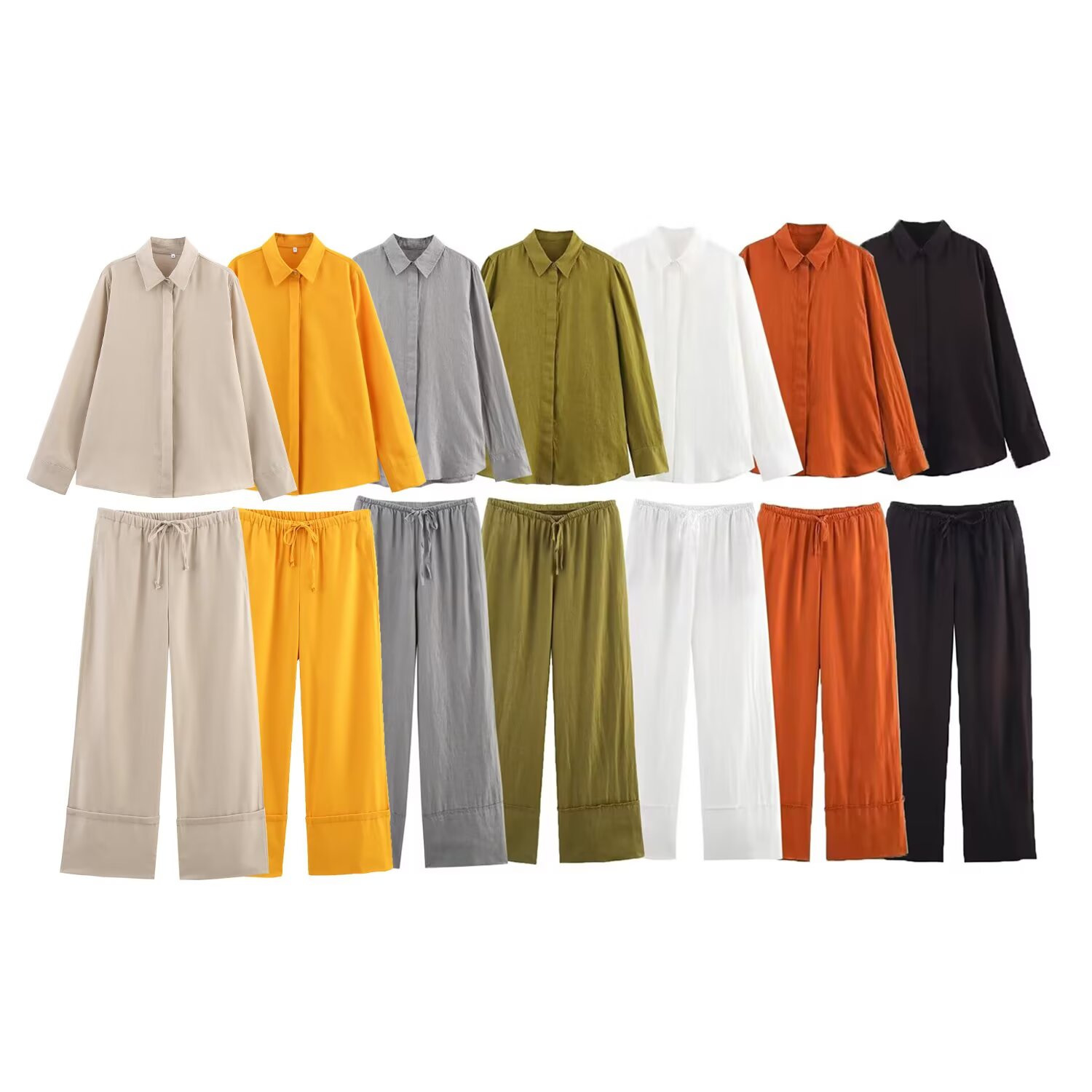 Women's Long Sleeve Shirt & Wide-Leg Straight Pants Set