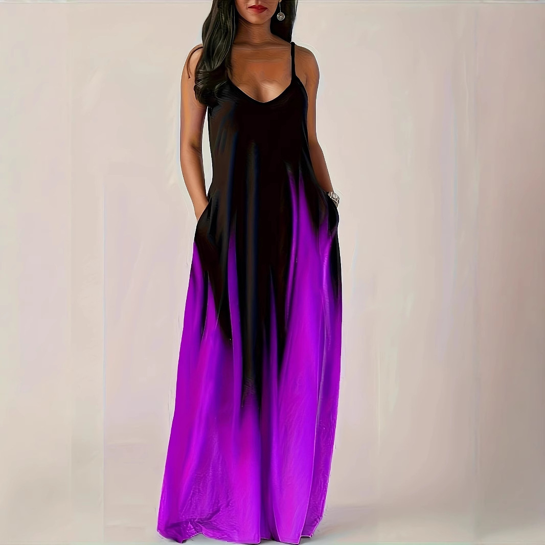 Gradient Print Sleeveless V-Neck Maxi Dress