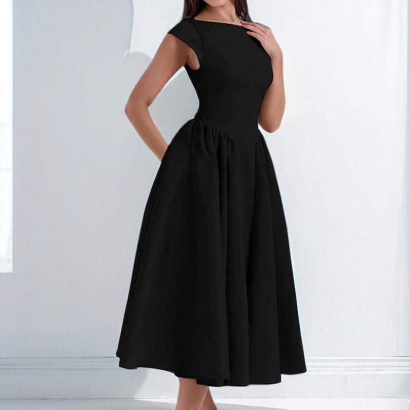 French-Style Open-Back Bodycon Dress Solid Color Sleeveless High Waist