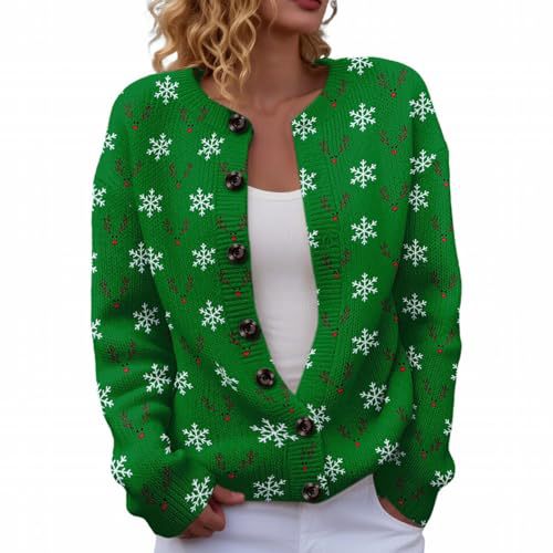 Women's Christmas Snowman Tree Print Button Cardigan
