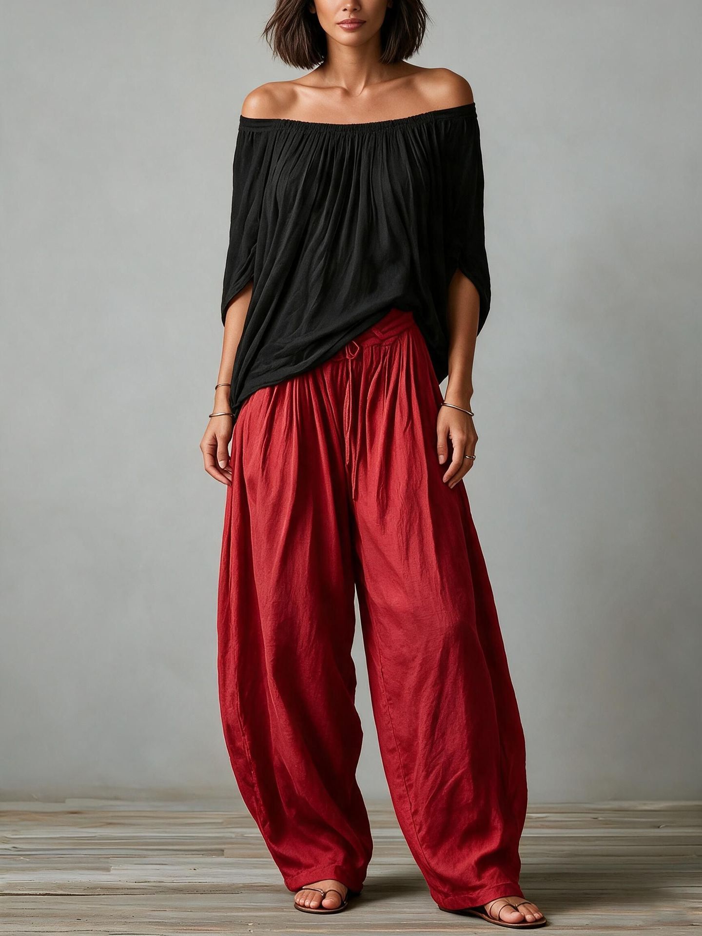 Women's Off-Shoulder Top & Wide-Leg Pants Set Casual Two-Piece