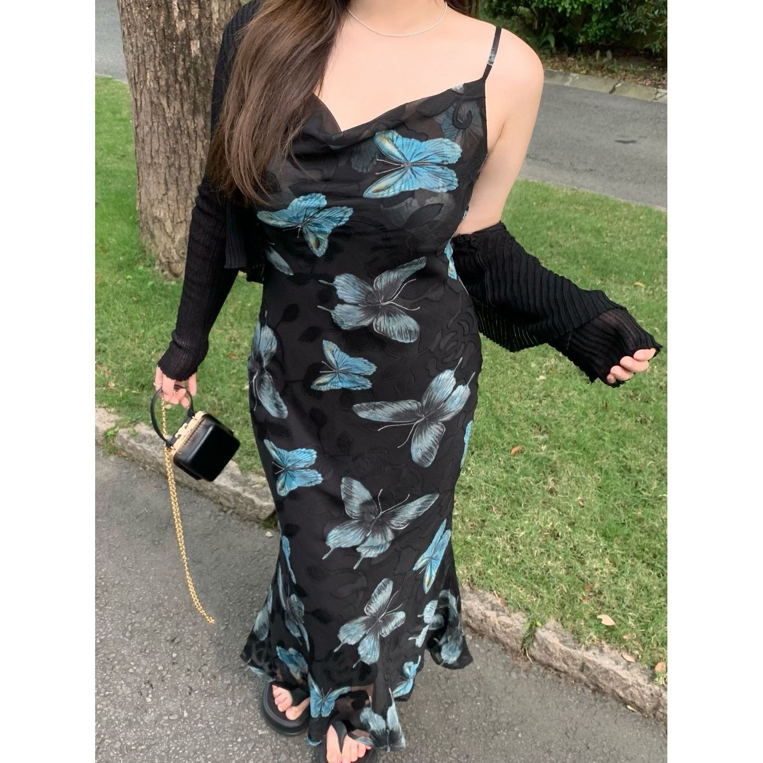 Women's Floral Print Square Neck Bodycon Midi Dress Sleeveless