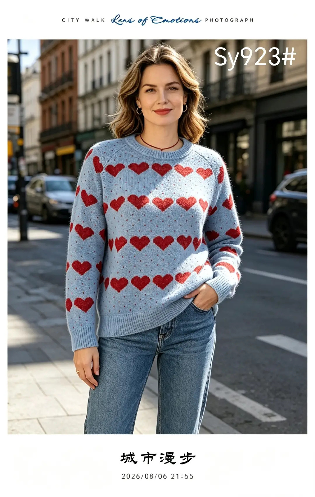 Heart Jacquard Knit Cardigan Wool-Blend V-Neck Loose Casual Sweater