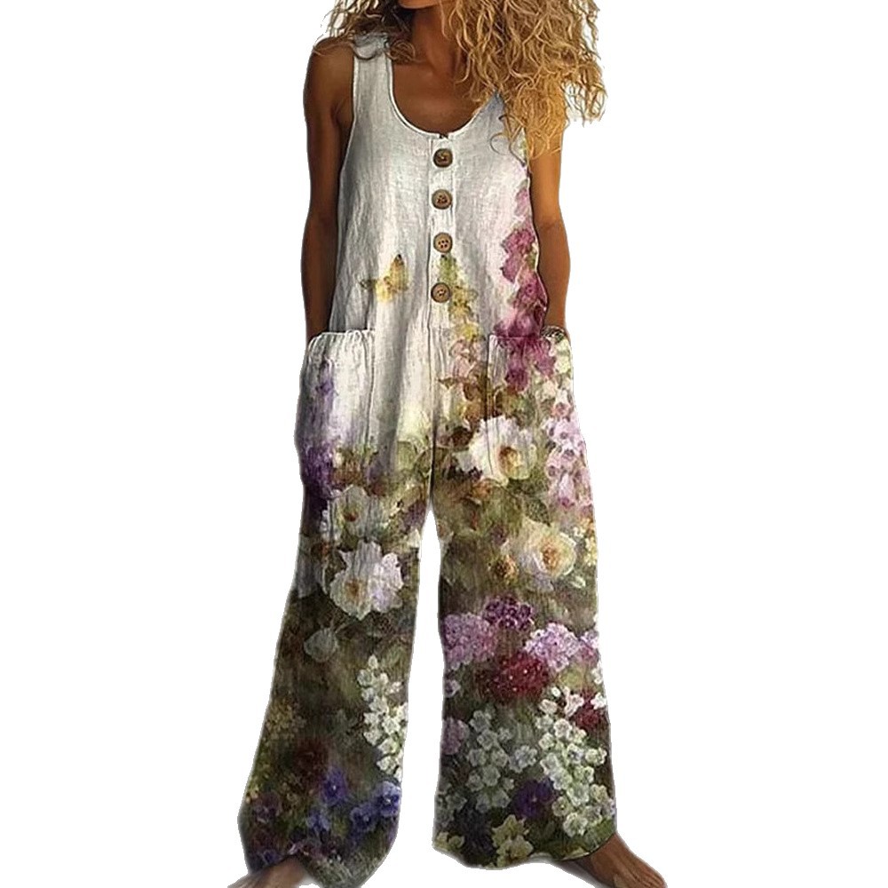 Women's Sleeveless Wide-Leg Jumpsuit with Pockets