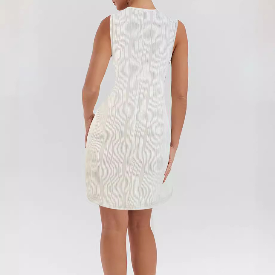 Women's Sleeveless V-Neck Midi Dress with Metal Button Detail