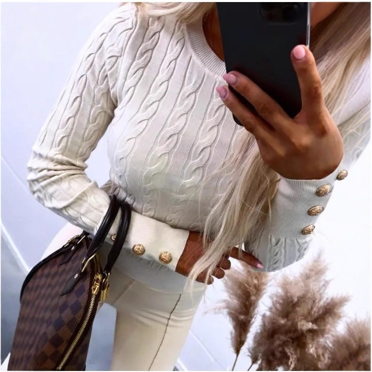 Women's Cable-Knit Textured Sweater, Solid Color Crewneck Pullover