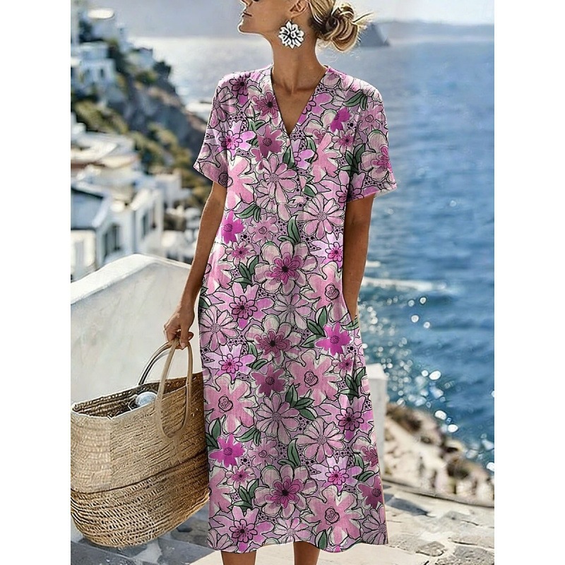 Women's Swirl Polka Dot Print Pleated Midi Dress