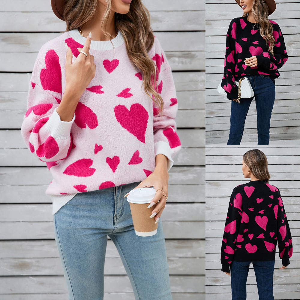 Heart Graphic Crewneck Pullover Sweater