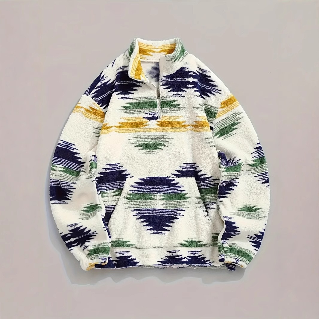 Women's Bohemian Print Zip Fleece Jacket Hoodie