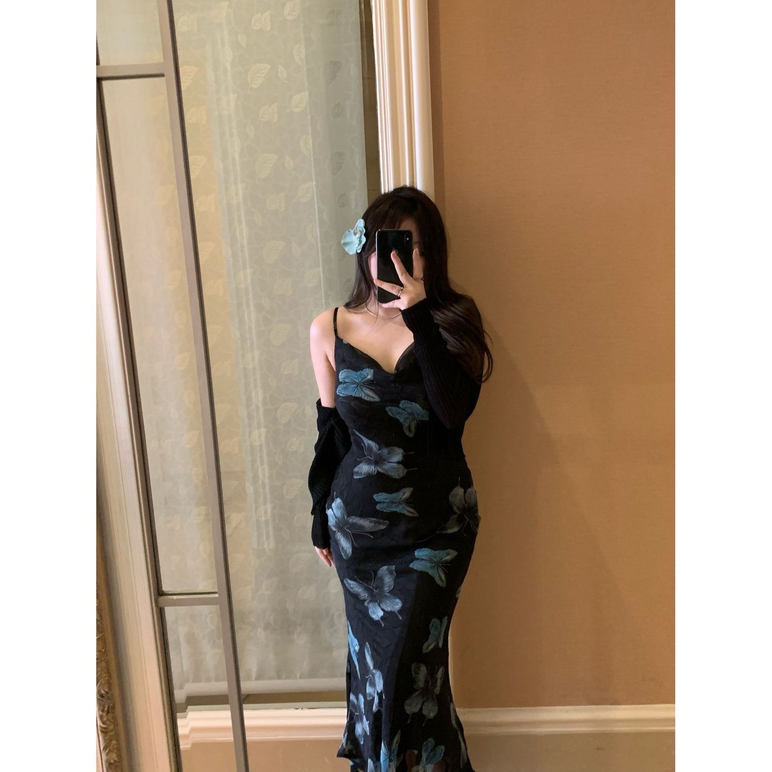 Women's Floral Print Square Neck Bodycon Midi Dress Sleeveless