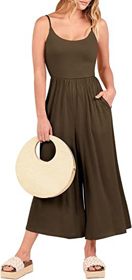 Women's Summer Sleeveless Solid Wide-Leg Jumpsuit with Pockets and Pleats