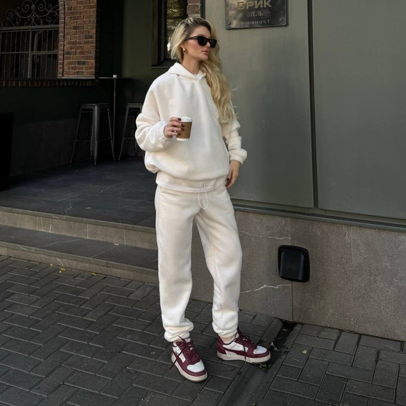 Women's Solid Fleece Hoodie and Jogger Set Long Sleeve Two-Piece
