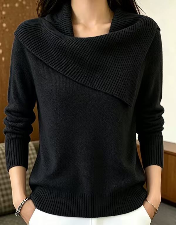 Women's Retro Collared Knit Sweater Loose Fit Pullover