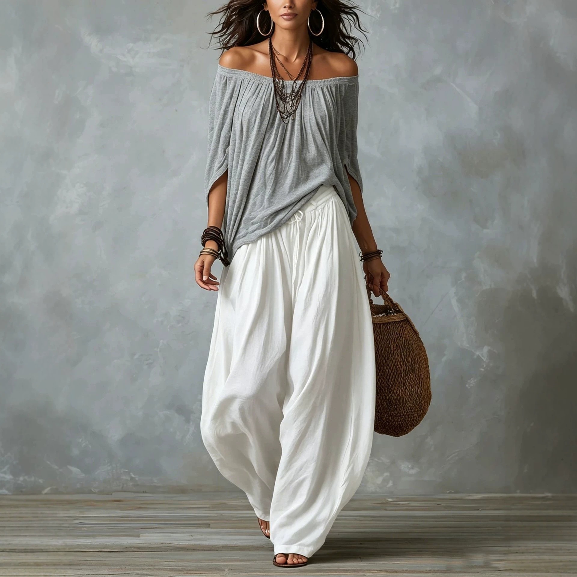 Women's Off-Shoulder Top & Wide-Leg Pants Two-Piece Set