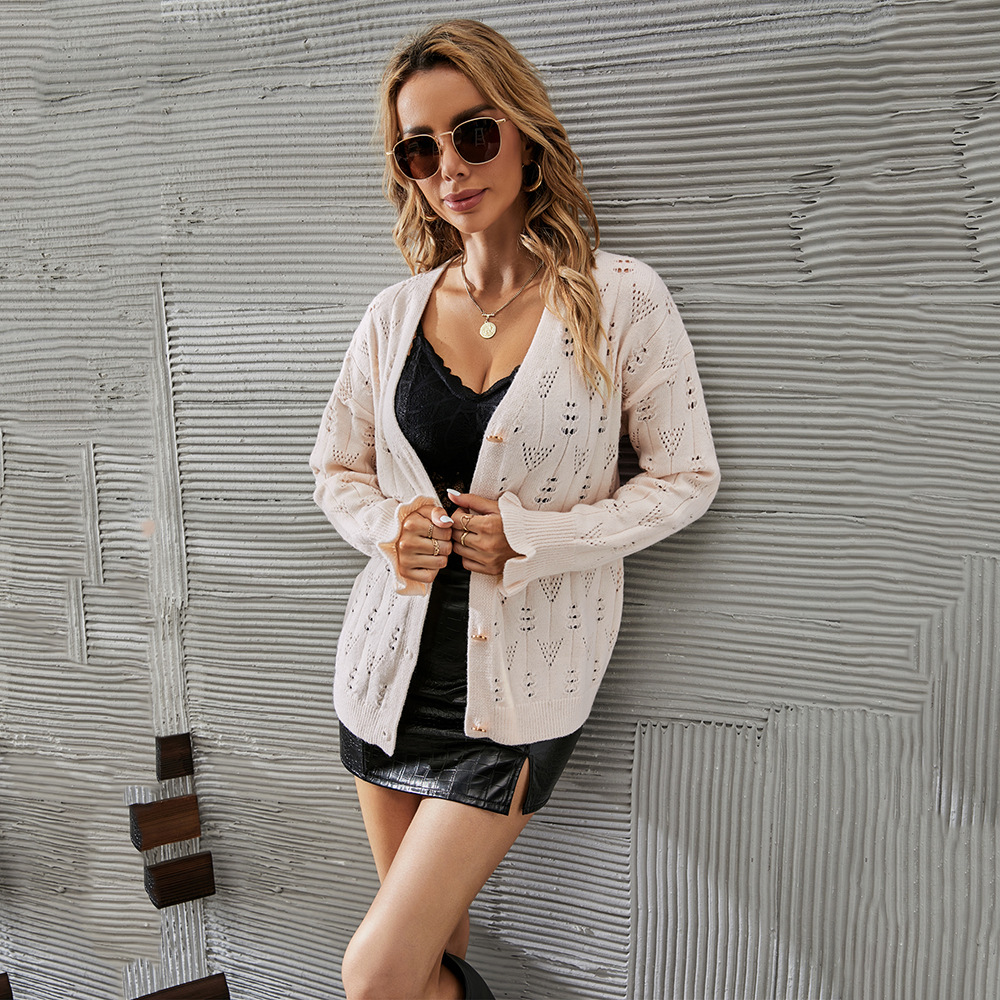 Women's Plus Size Openwork Button Cardigan Knit Jacket