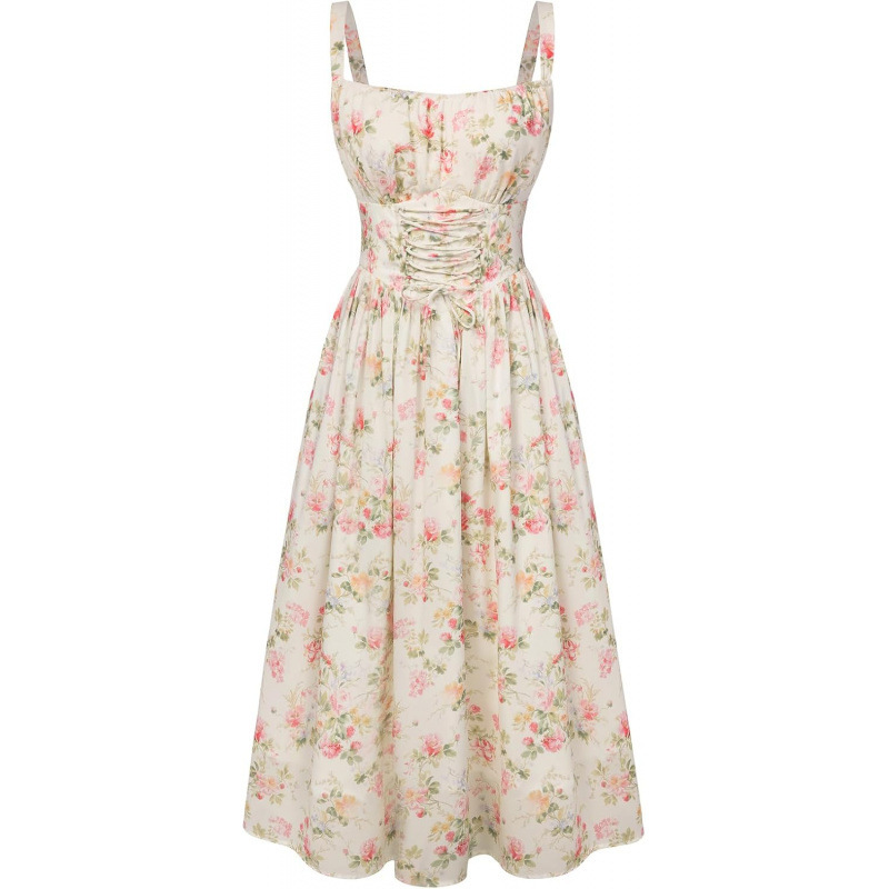 Floral Tie-Front Sleeveless A-Line Midi Dress
