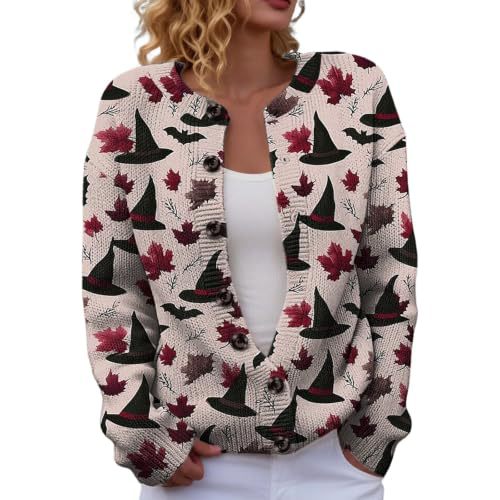 Halloween Pumpkin Castle Print Faux Knit Cardigan for Women