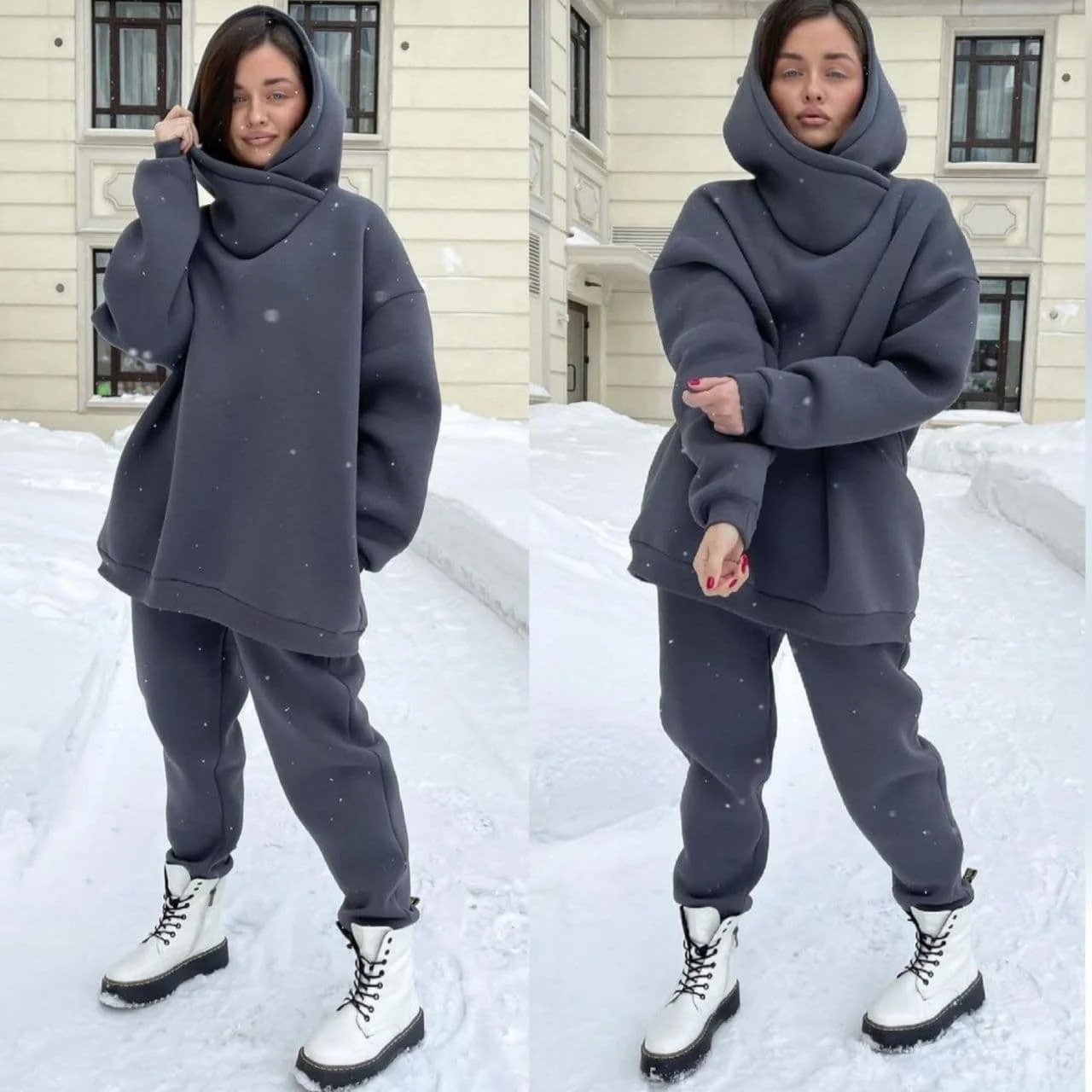 Women's Casual Two-Piece Sweatsuit Set with Drawstring, Polyester, Long Sleeve
