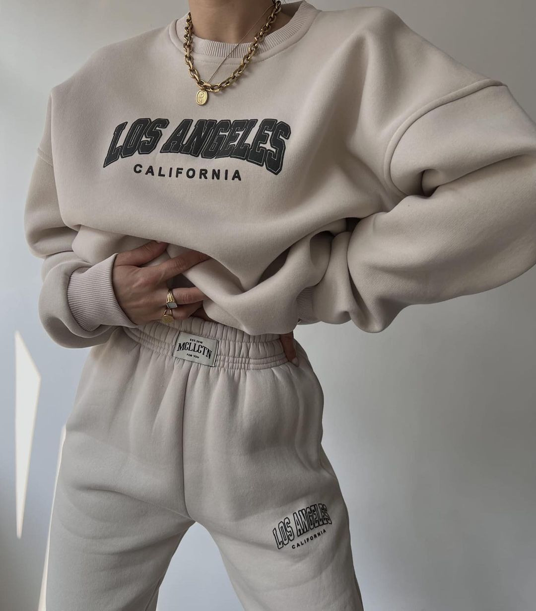 Women's Casual Print Fleece-Lined Sweatshirt and Pants Set
