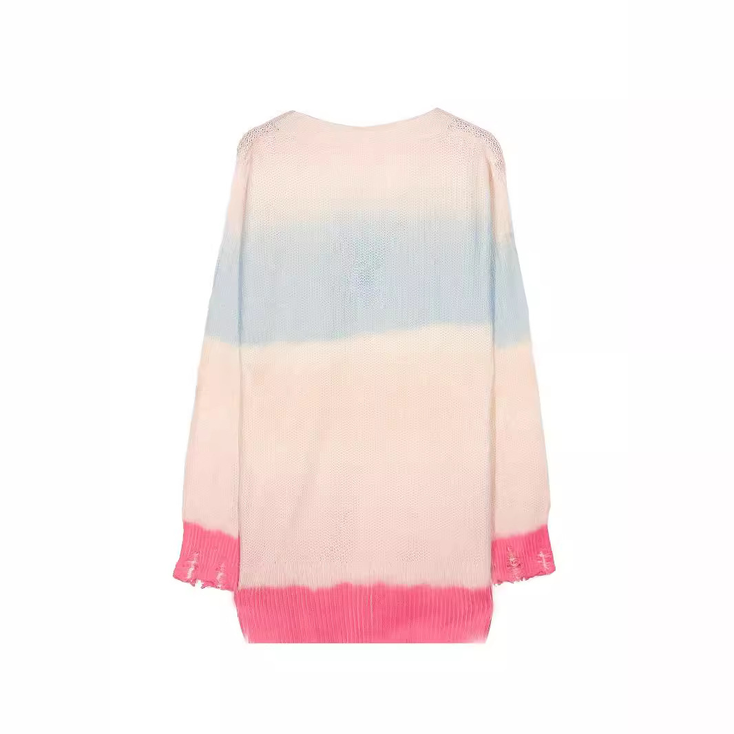 Women's Long Color Block Print Knit Cardigan V-Neck Button Front Long Sleeve