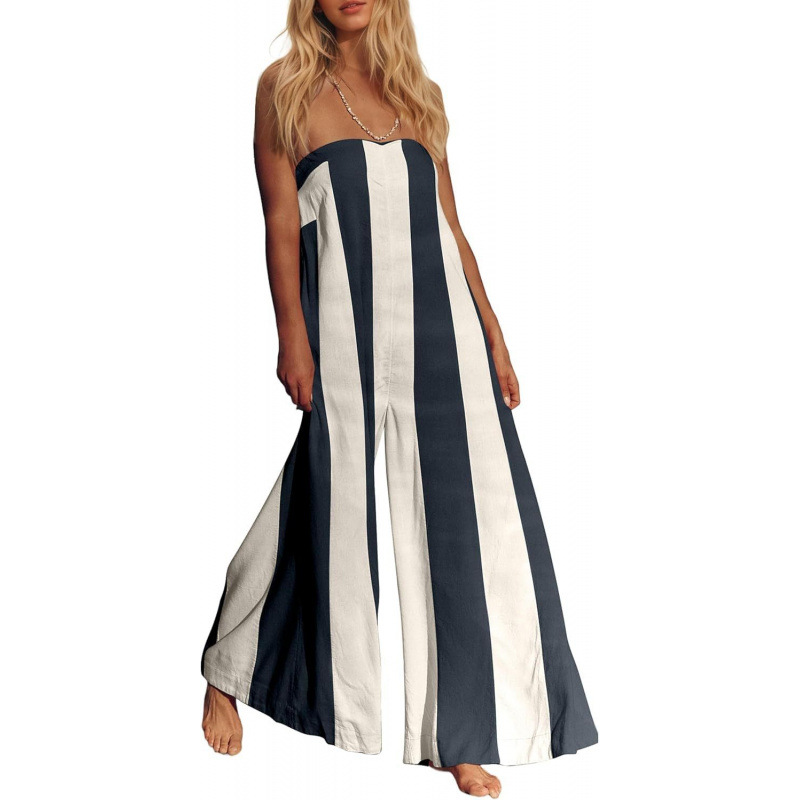Striped Tube Top and Wide-Leg Pants Set