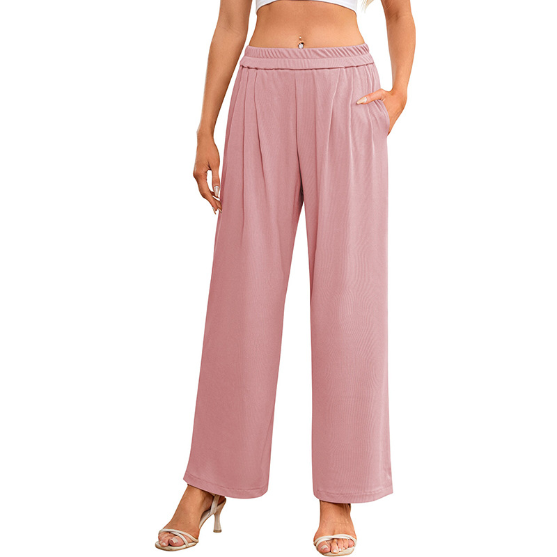 High-Waist Wide-Leg Knit Pants Casual Loose Straight
