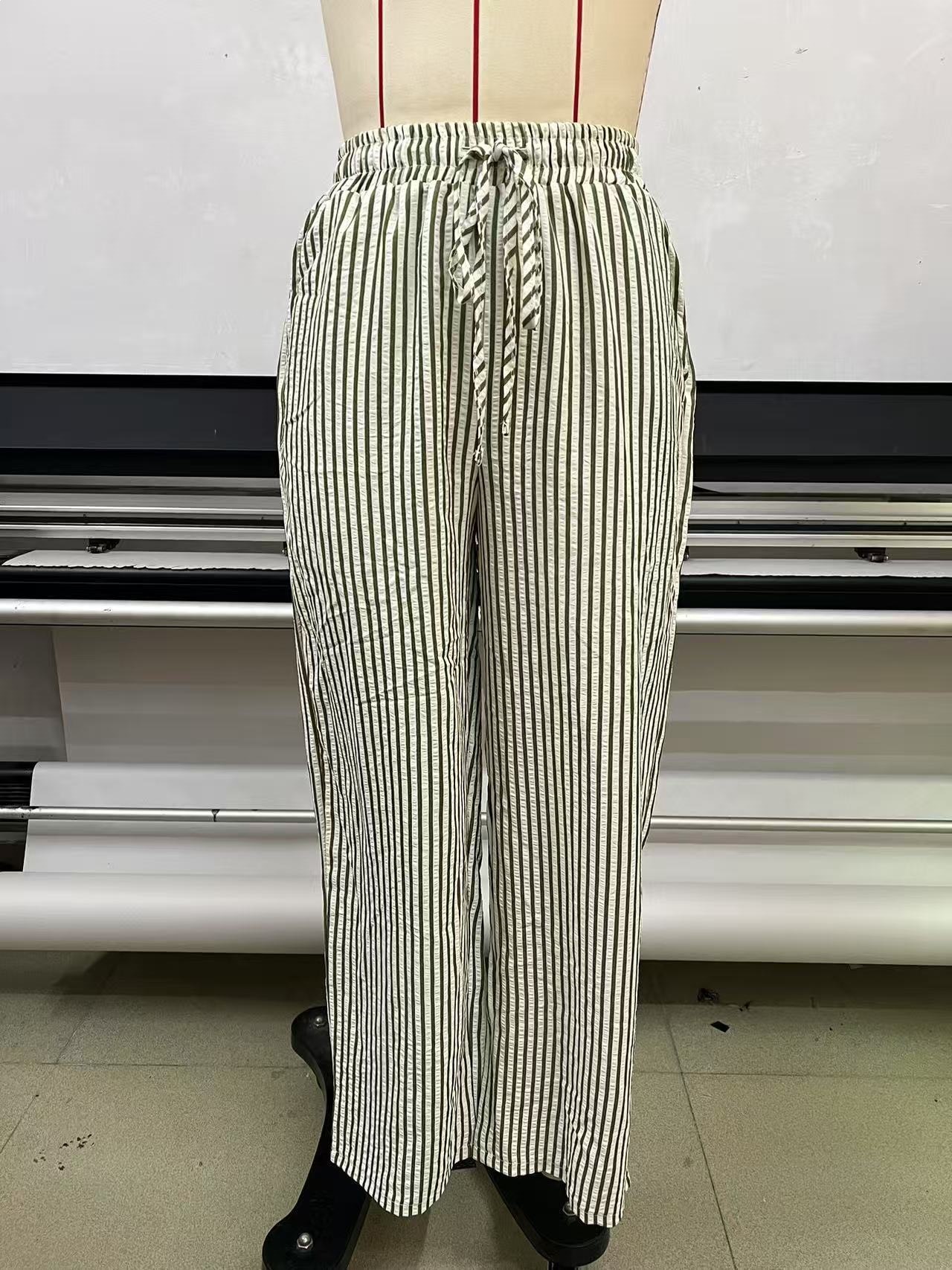 Striped Wide-Leg Drawstring Pants with Pockets