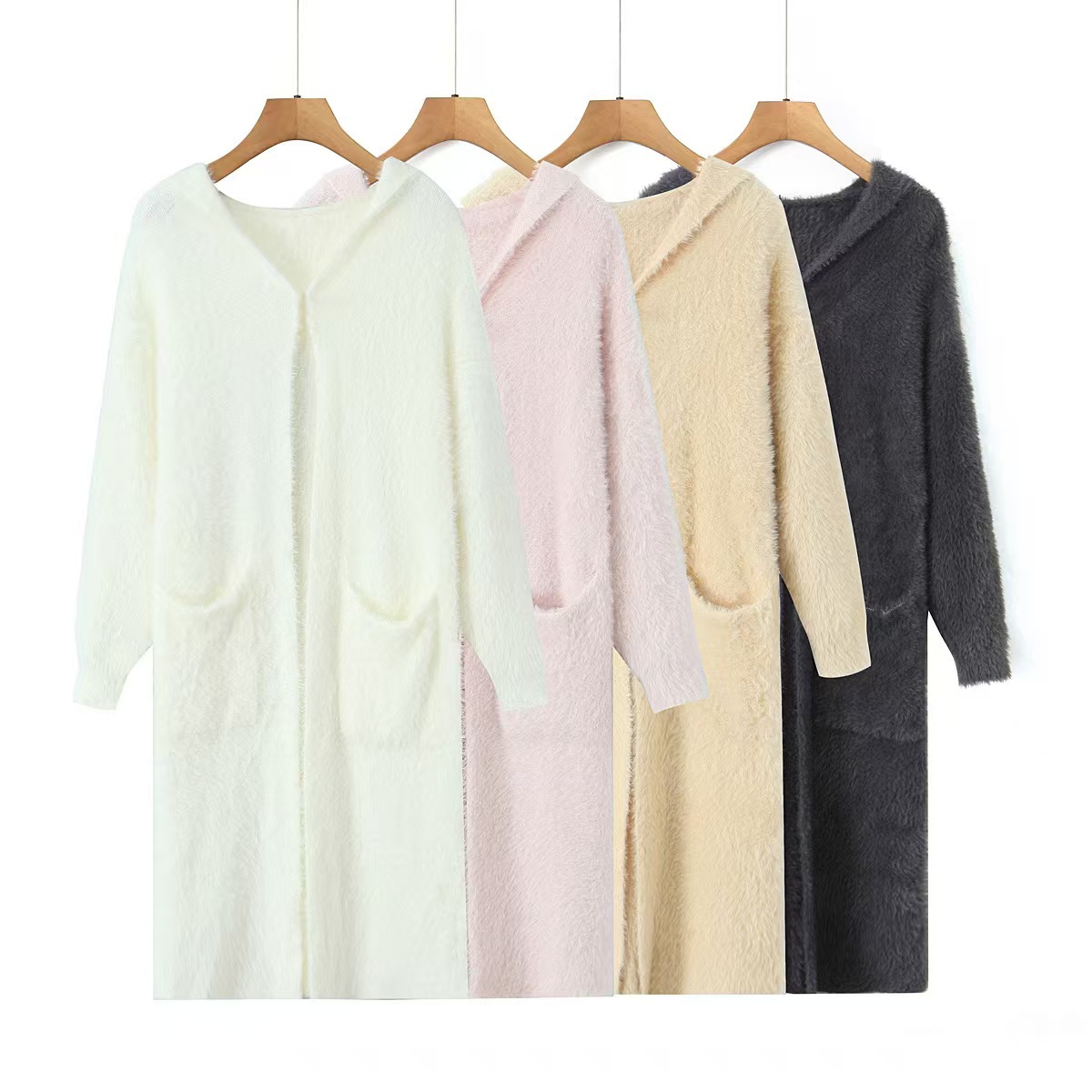 Mohair Hooded Pocket Midi Cardigan Sweater