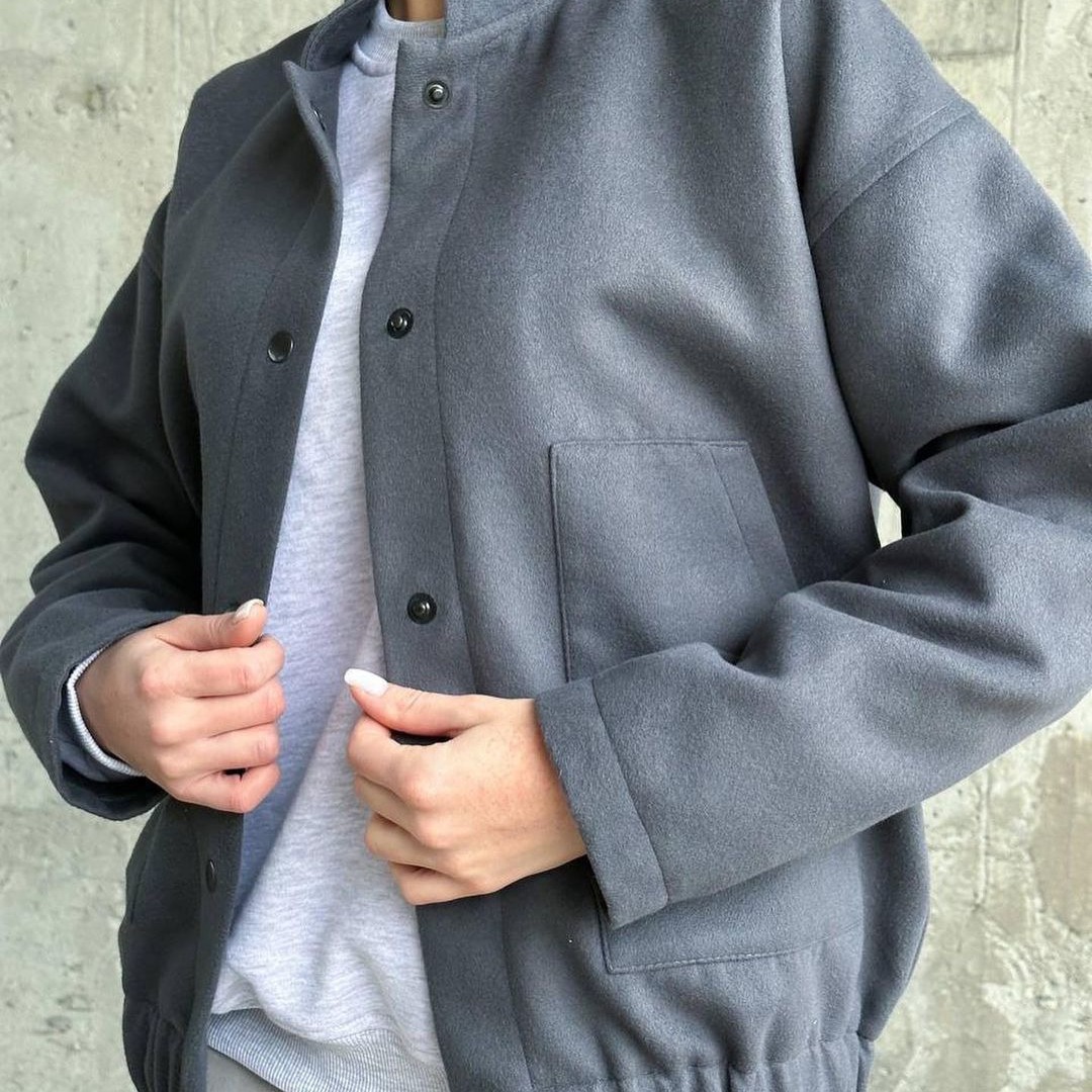 Women's Casual Stand Collar Button-Up Long Sleeve Jacket