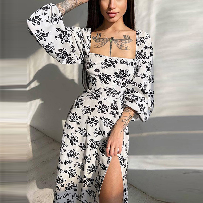 Women's Printed Open-Back Tie Long Dress