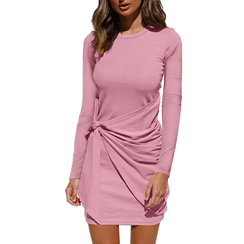 Women's Tie-Front Long Sleeve Midi Dress