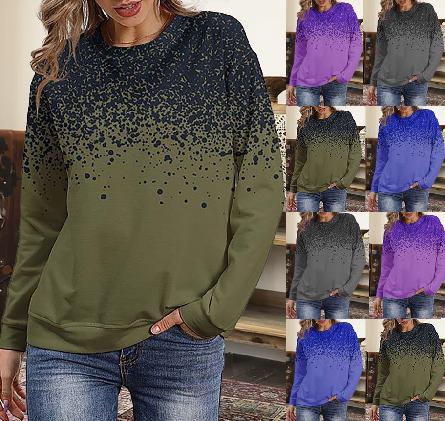 Women's Long Sleeve Loose Crewneck Ink Dot Print Sweatshirt