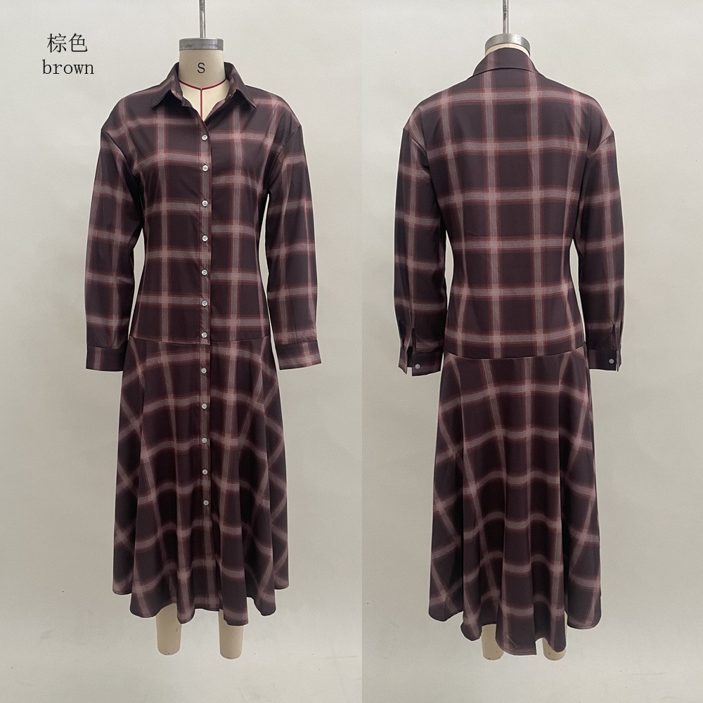 Women's Retro Plaid Long Sleeve Shirt Dress