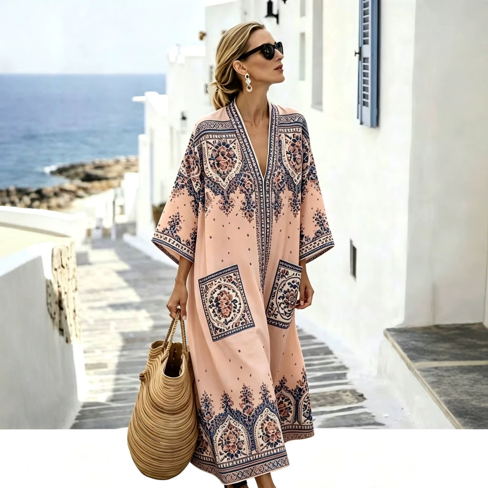Women's Floral Boho Print Casual Midi Dress