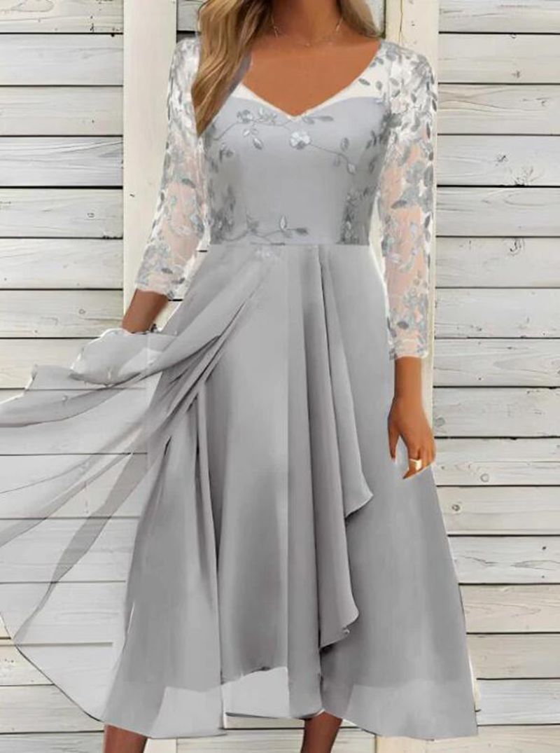 Chiffon V-Neck Hollow-Out Long Dress