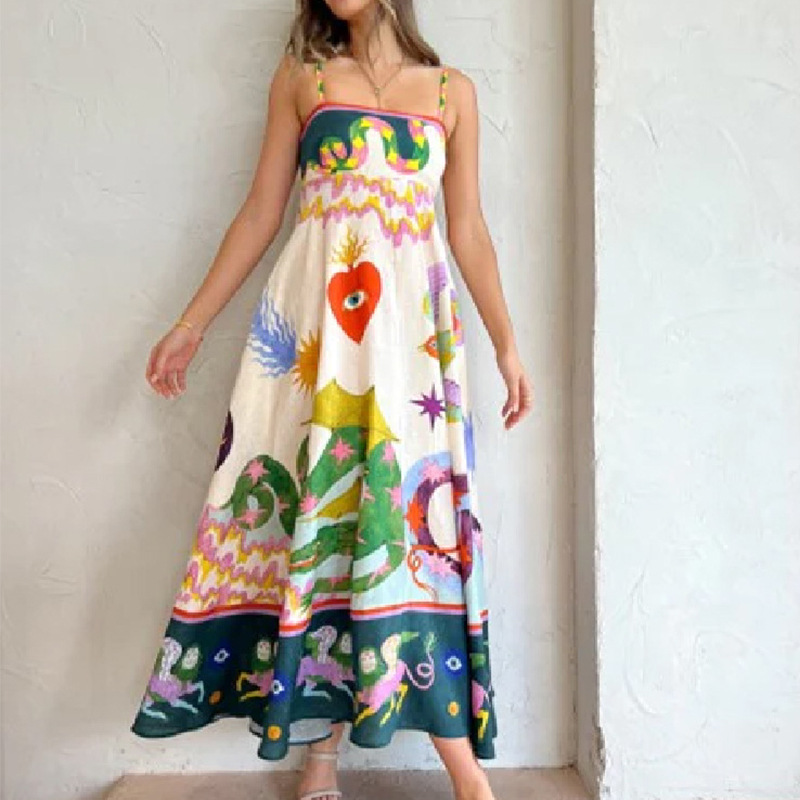 Elegant Floral Print High-Waist Sleeveless Maxi Dress
