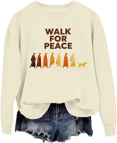 Women's Monk Light Dog Peace Print Crewneck Sweatshirt