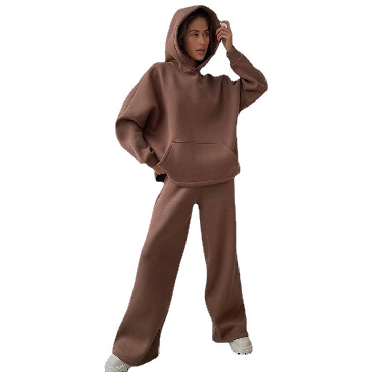 Women's Casual Hooded Long Sleeve Wide Leg Pants Two-Piece Set
