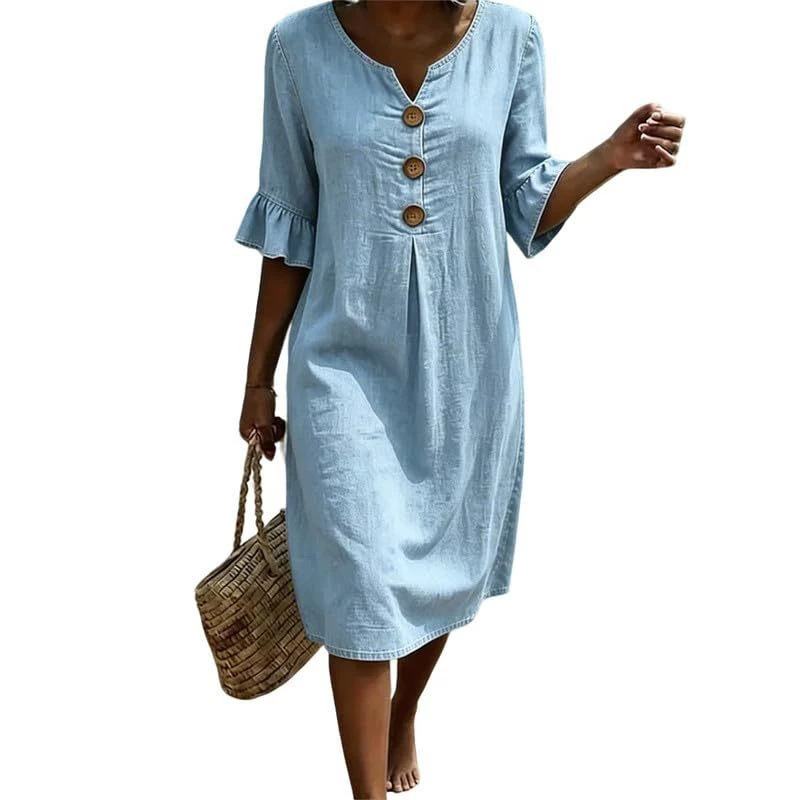 Women's Floral Print Three-Button Midi Dress