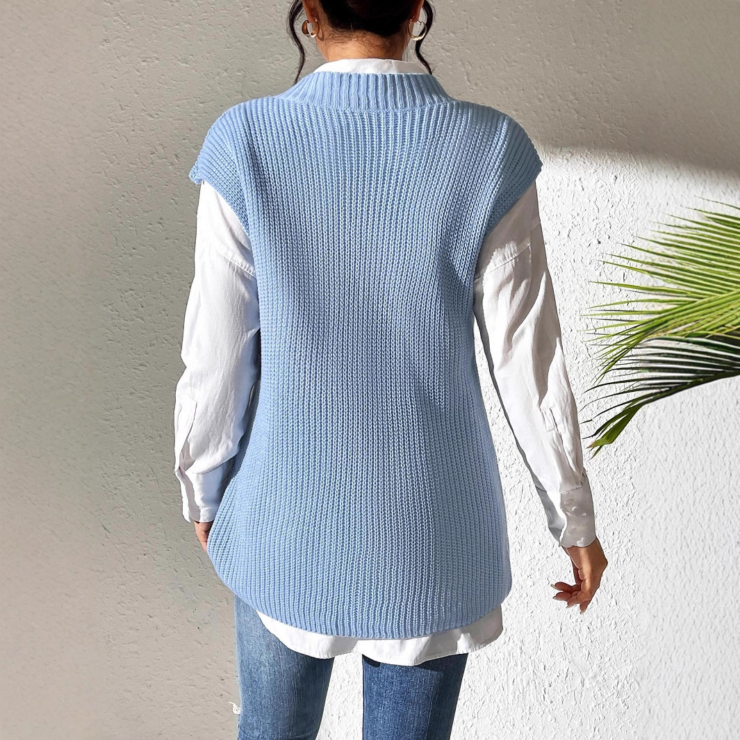 Women's V-Neck Sleeveless Sweater Vest Solid Color Knit Tank Top