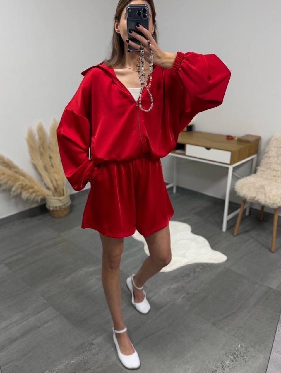 Retro Faux Leather Two-Piece Set: Cropped Zip Jacket & High-Waist Wide-Leg Shorts