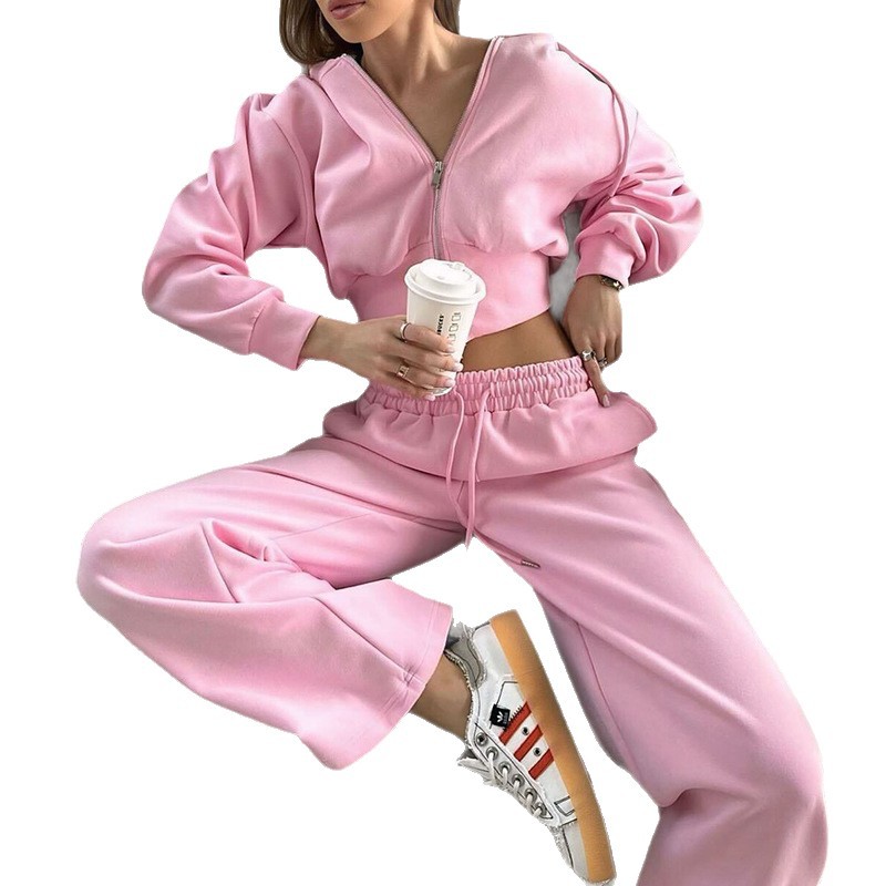 Women's Casual Zip-Up Hoodie and Drawstring Pants Two-Piece Set
