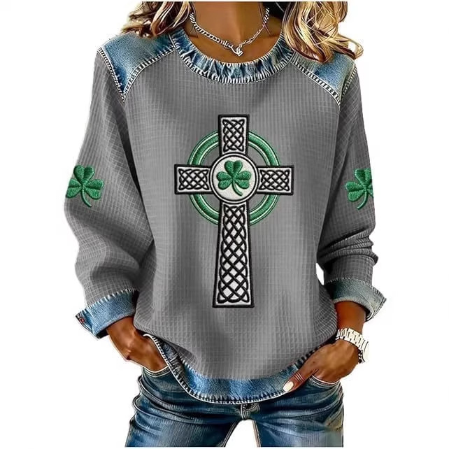 Women's Cross & Clover Print Crewneck Sweatshirt
