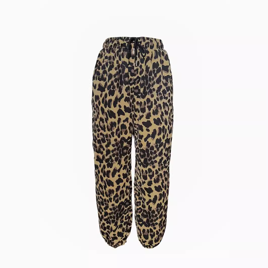 Women's Leopard Print Harem Jogger Pants High Waist Drawstring