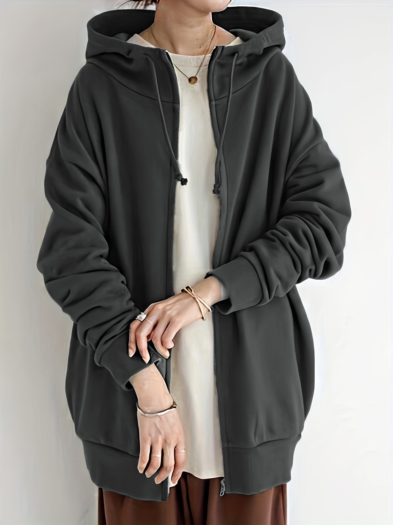 Women's Long Zip-Up Hooded Fleece Sweatshirt Plus Size Streetwear
