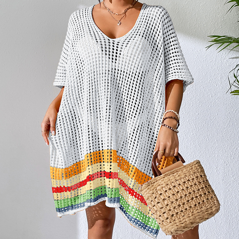 V-Neck Open-Knit Beach Cover-Up