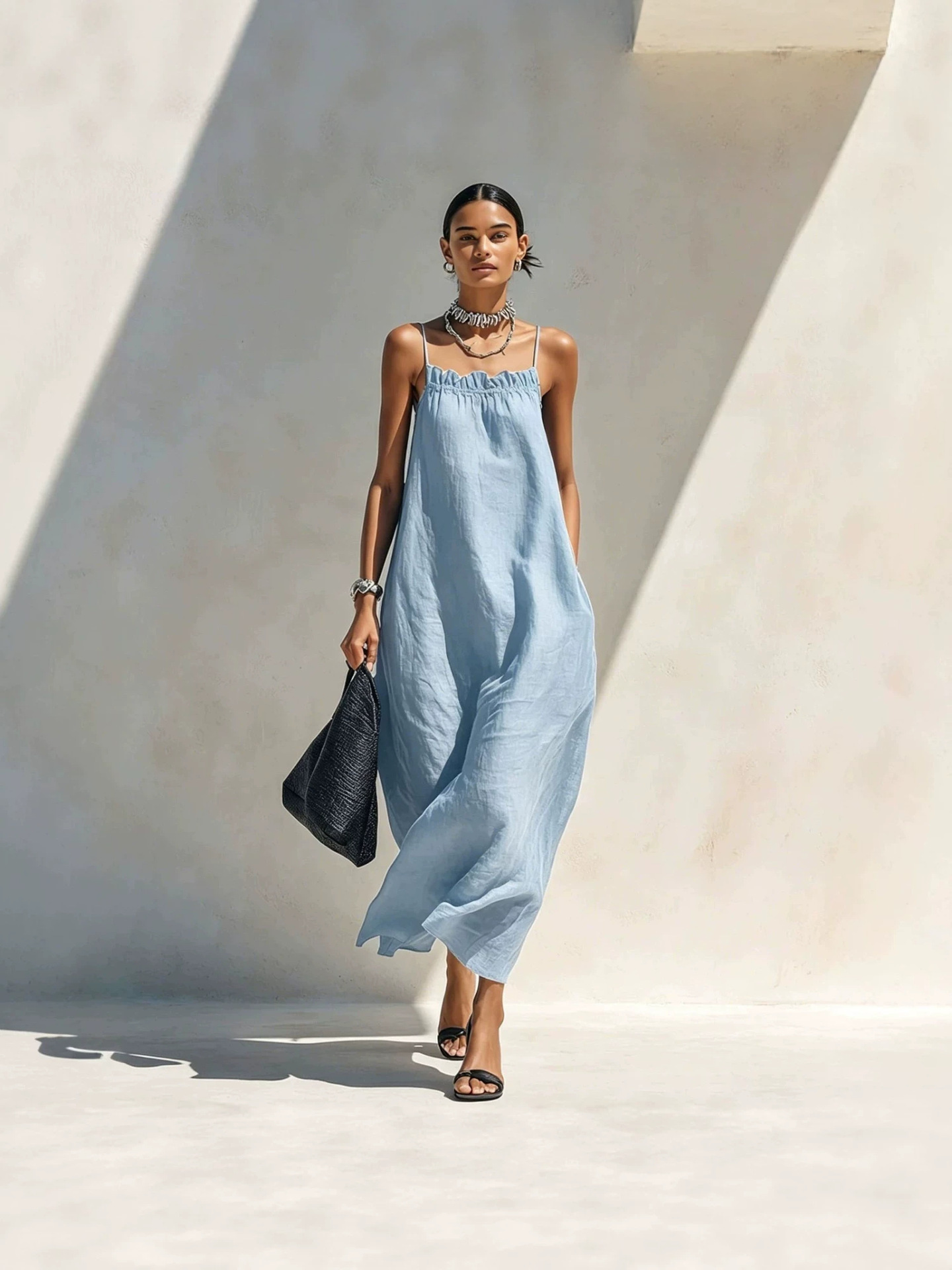 Off-Shoulder Cami Dress Long Straight Vacation Dress