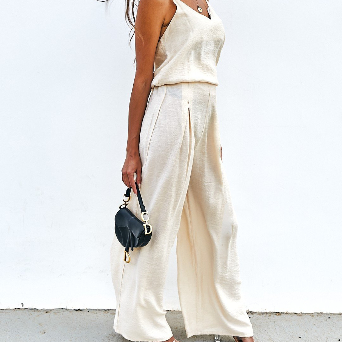 Women's Casual Two-Piece Pants Set Solid Color Sleeveless