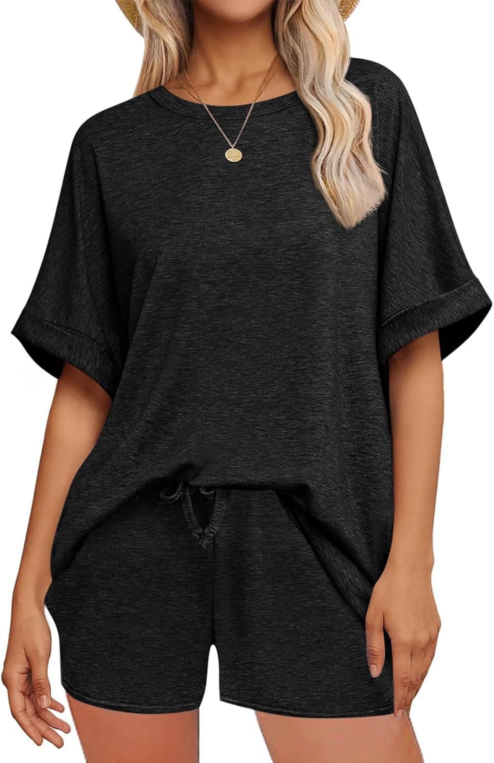 Women's Batwing Sleeve T-Shirt and Drawstring Shorts Set