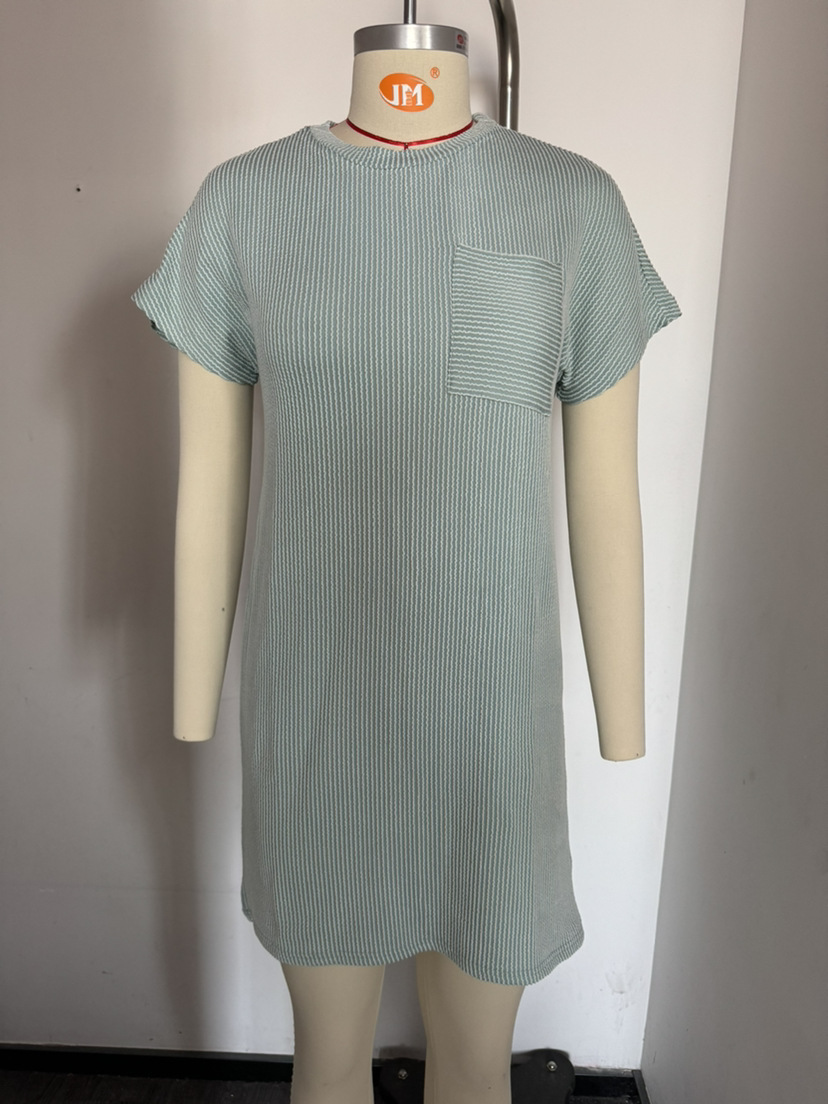 Women's Summer Casual Colorblock Twist Stripe Short Sleeve Pocket Dress